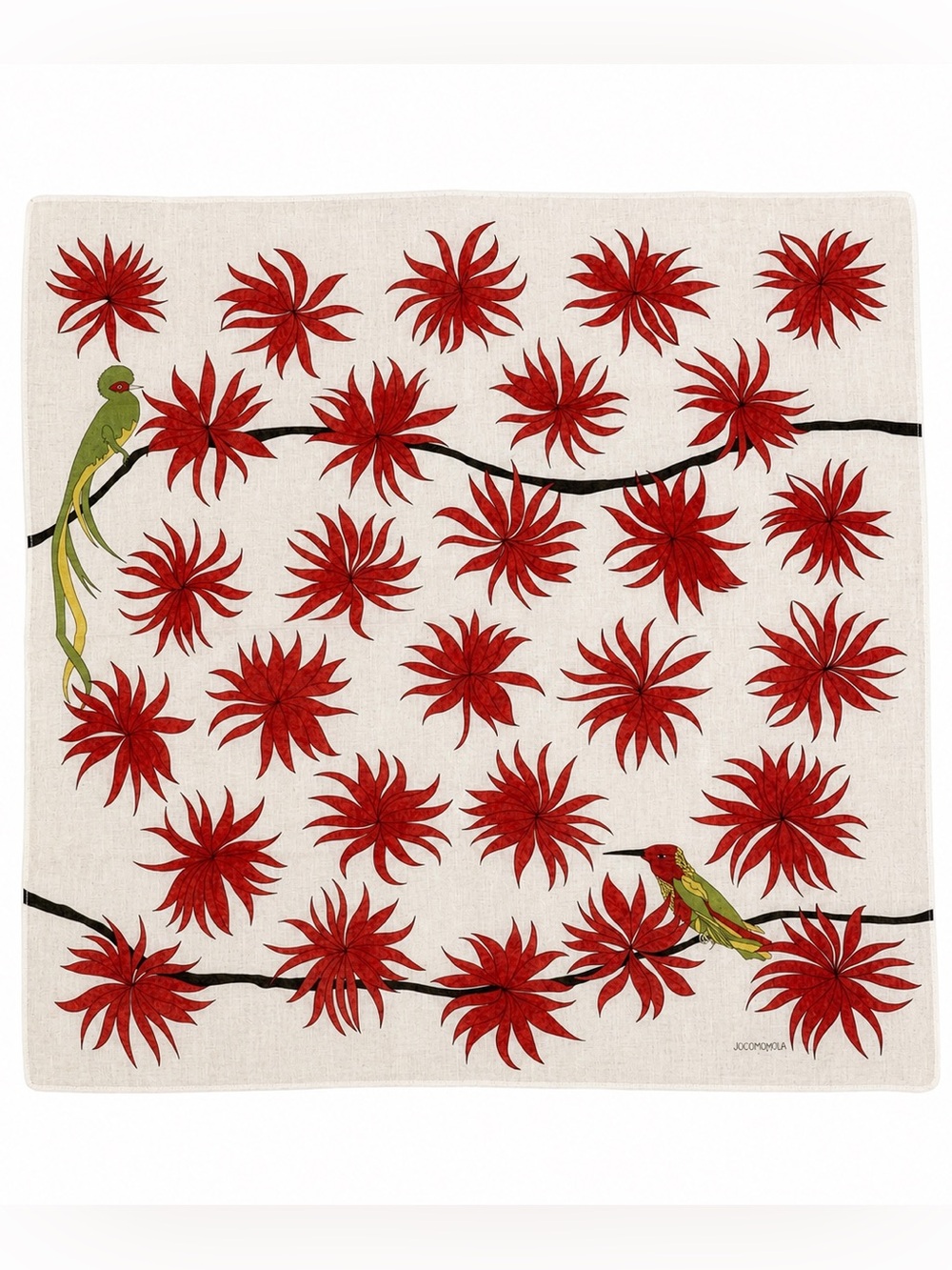 JOCOMOMOLA Bird & Red Floral Handkerchief Scarf